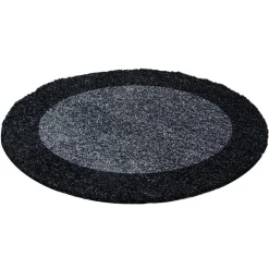 Hoogpolige Vloerkleden|Ronde Vloerkleden-Muratap Basic Rond Shaggy Kader vloerkleed Antraciet / Grijs Hoogpolig - 200 CM ROND
