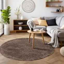 Vloerkleden|Hoogpolige Vloerkleden-Muratap Basic Rond Shaggy vloerkleed Taupe Hoogpolig - 160 CM ROND