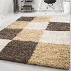 Hoogpolige Vloerkleden-Muratap Basic Shaggy Geblokt vloerkleed Bruin / Beige Hoogpolig - 200x290 CM