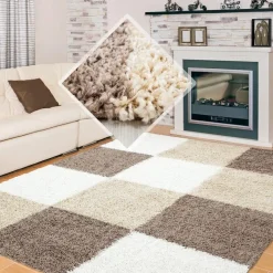 Hoogpolige Vloerkleden-Muratap Basic Shaggy Geblokt vloerkleed Bruin / Beige Hoogpolig - 200x290 CM