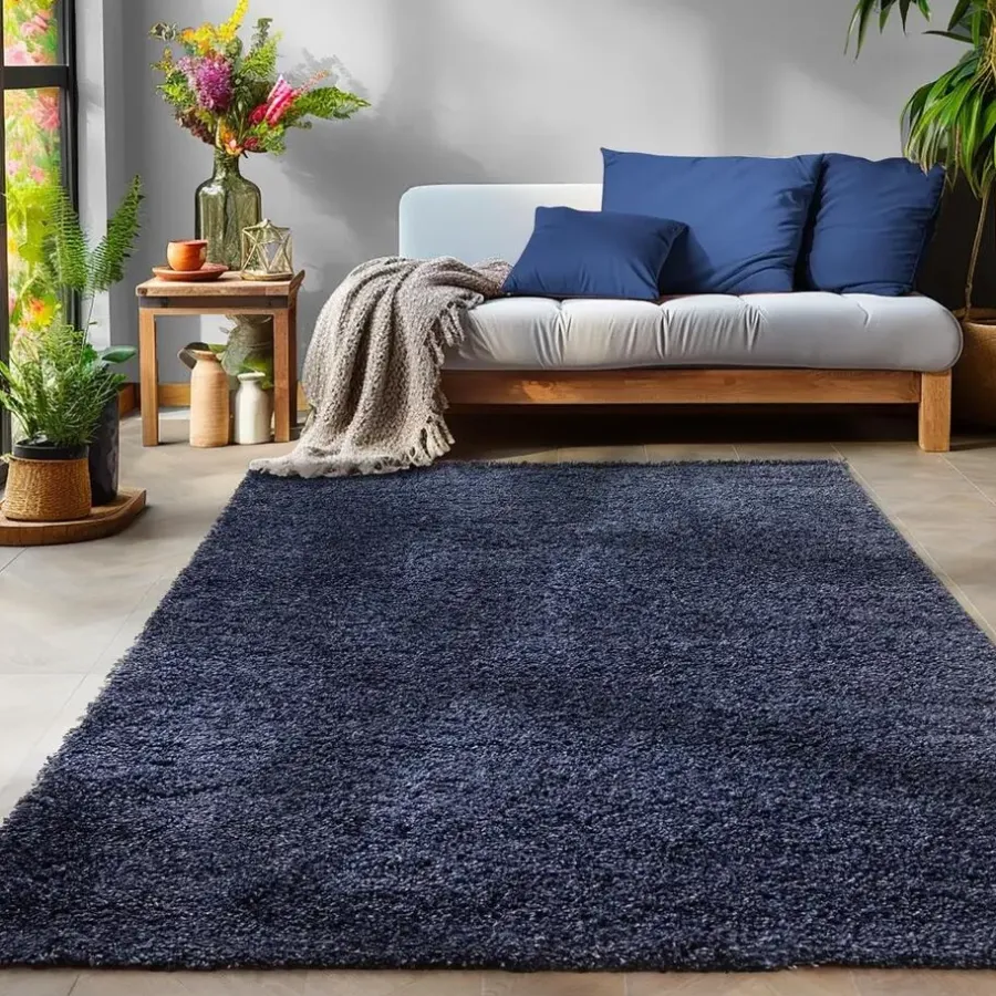 Hoogpolige Vloerkleden-Muratap Basic Shaggy vloerkleed Donker Blauw Hoogpolig - 140x200 CM