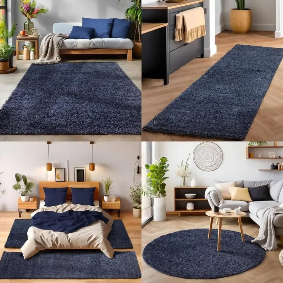 Hoogpolige Vloerkleden-Muratap Basic Shaggy vloerkleed Donker Blauw Hoogpolig - 140x200 CM