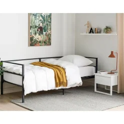 1-Persoons Bedden-Beliani BATTUT - Eenpersoonsbed - Zwart - 90 x 200 cm - Metaal