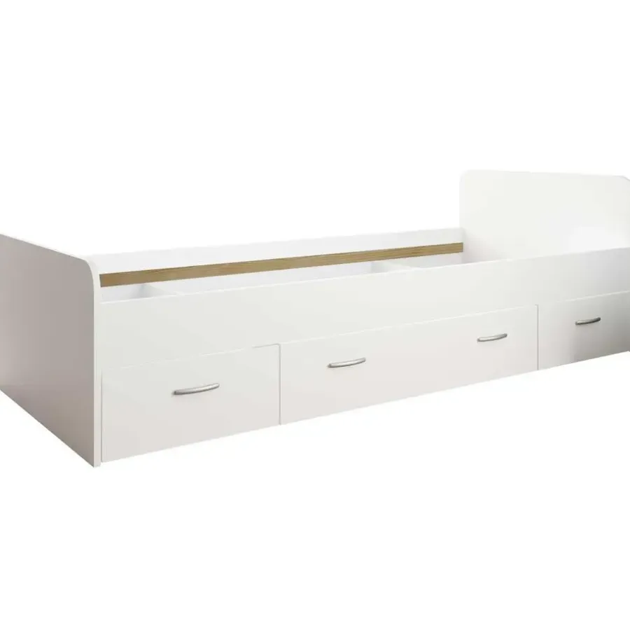 1-Persoons Bedden-Emob Bed Barko 90x200 met 3 lades - wit