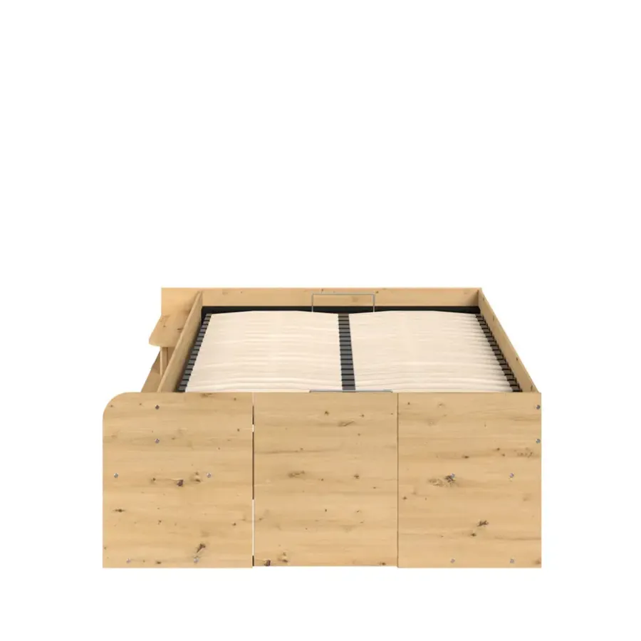 Leen Bakker Bed Bremen met opslag - eiken/zwart - 140x200 cm