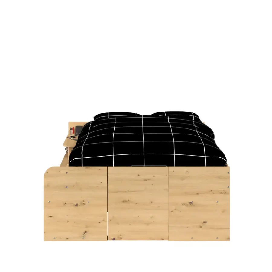 Leen Bakker Bed Bremen met opslag - eiken/zwart - 140x200 cm