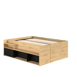 Leen Bakker Bed Bremen met opslag - eiken/zwart - 140x200 cm