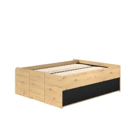 Leen Bakker Bed Bremen met opslag - eiken/zwart - 140x200 cm