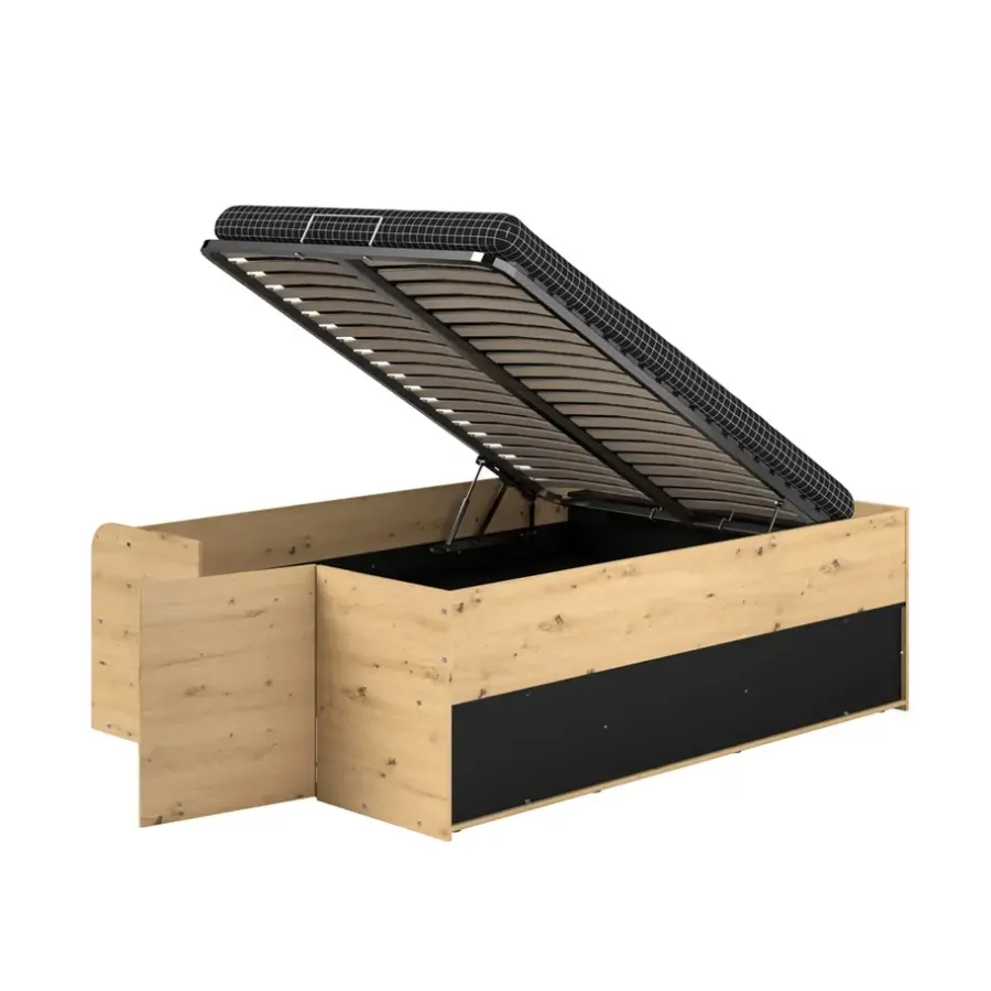 Leen Bakker Bed Bremen met opslag - eiken/zwart - 140x200 cm