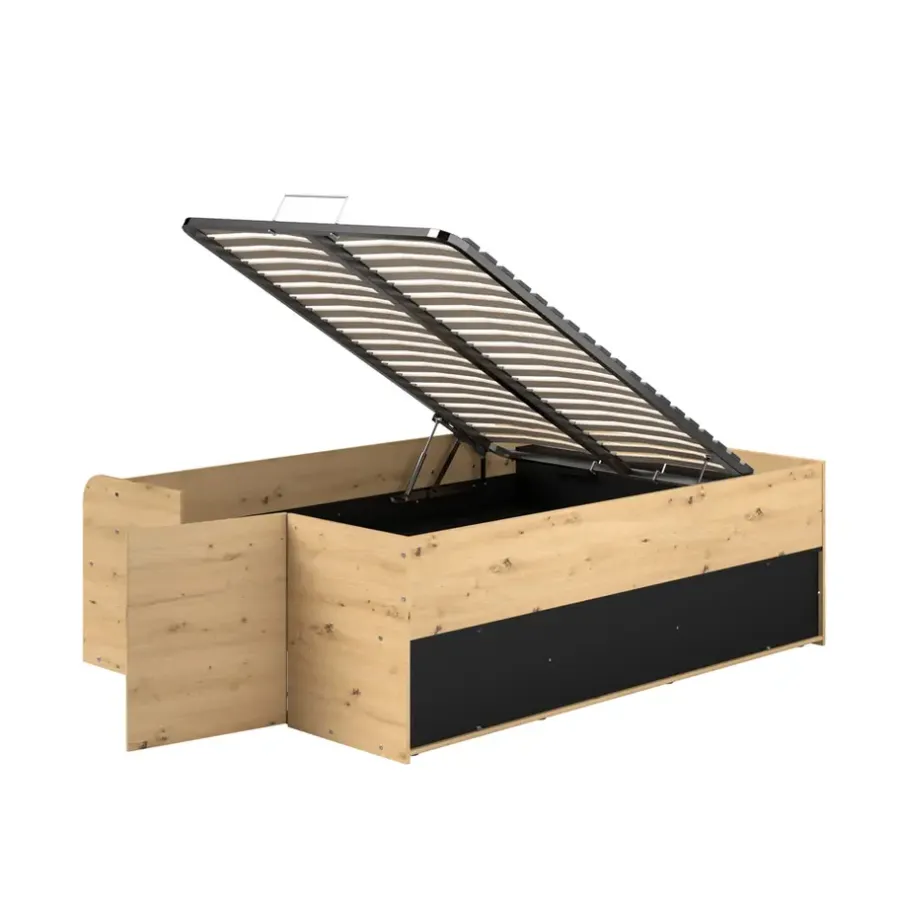 Leen Bakker Bed Bremen met opslag - eiken/zwart - 140x200 cm