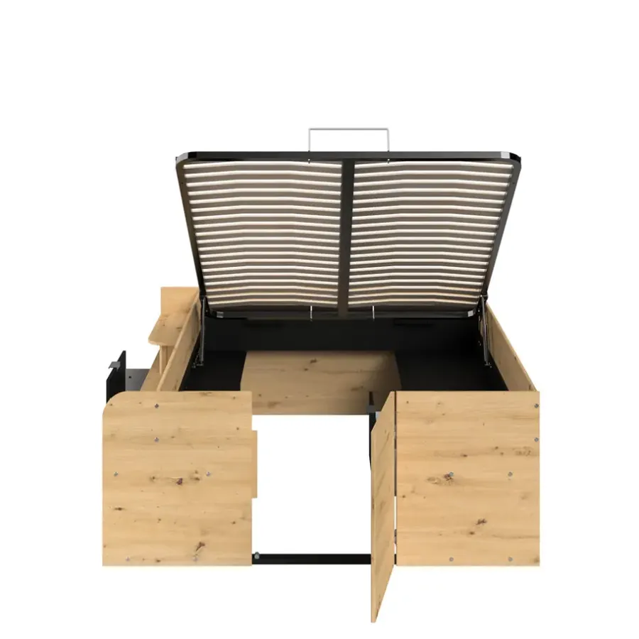 Leen Bakker Bed Bremen met opslag - eiken/zwart - 140x200 cm