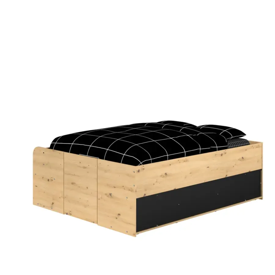 Leen Bakker Bed Bremen met opslag - eiken/zwart - 140x200 cm