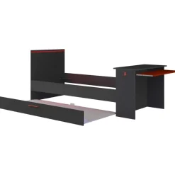 Trasman Bed Bzone 90x200 cm met bedlade, bureau en ledverlichting - antraciet