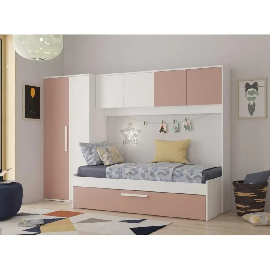 Trasman Bed met bedbrug en bedlade Lev-roze/wit