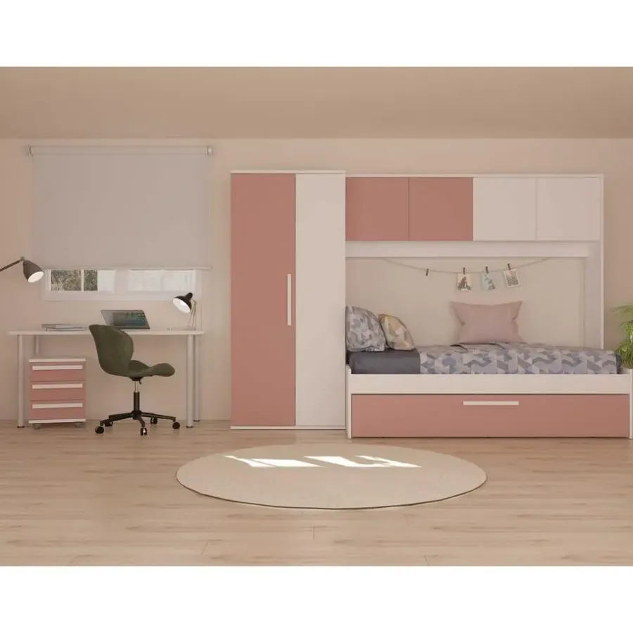 Trasman Bed met bedbrug en bedlade Lev-roze/wit
