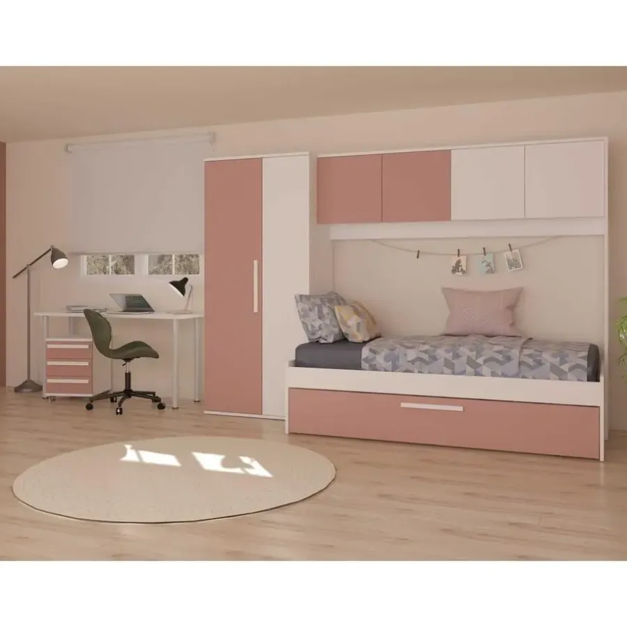 Trasman Bed met bedbrug en bedlade Lev-roze/wit
