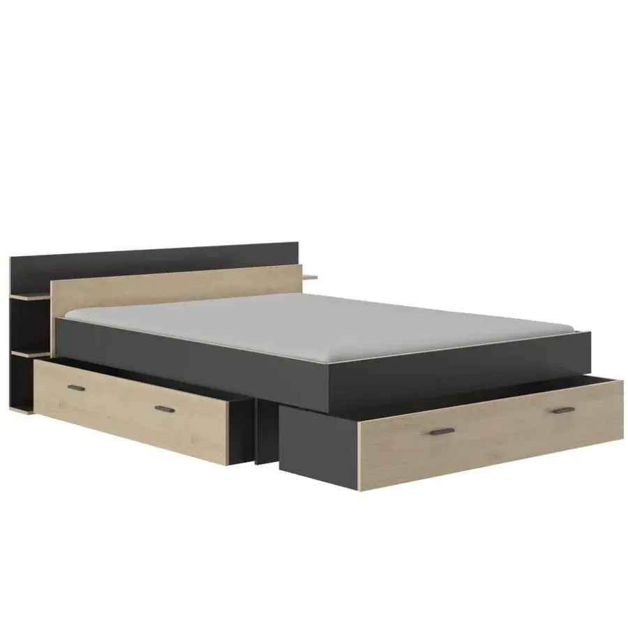 2-Persoons Bedden-Gami Bed met opbergruimte Eveline 160x200 - zwart/kastanjehout