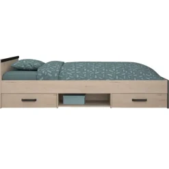 Leen Bakker Bed Natan incl. lades - eiken/zwart - 90x200 cm