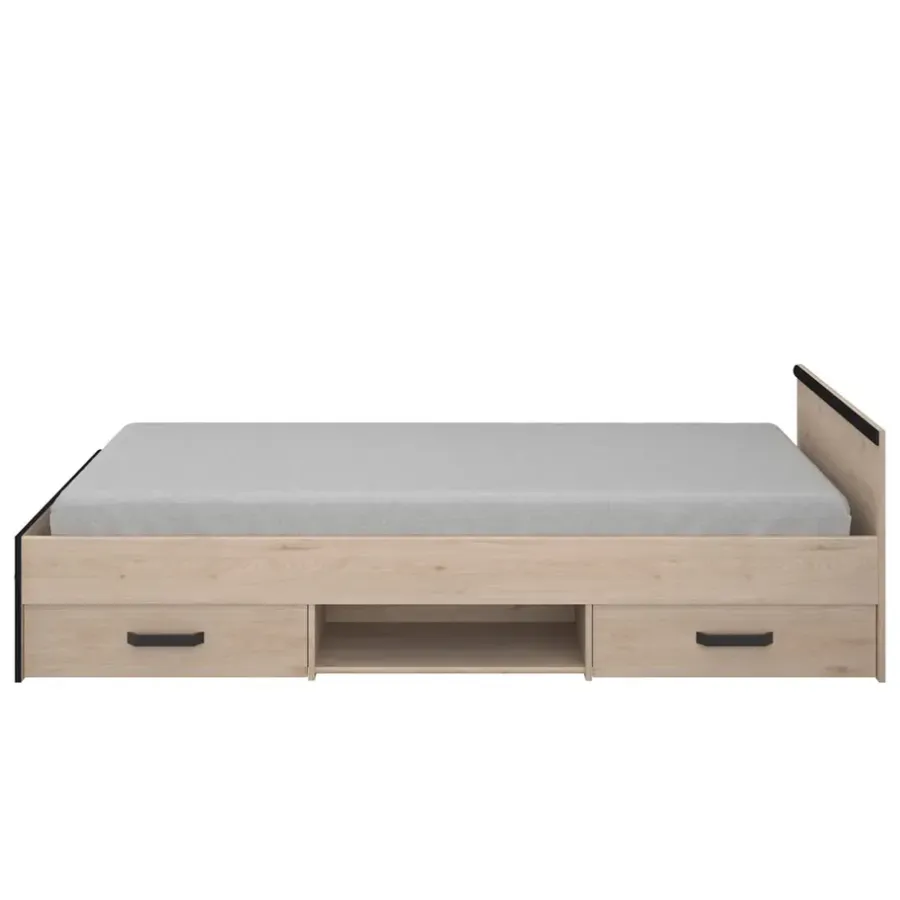Leen Bakker Bed Natan incl. lades - eiken/zwart - 90x200 cm