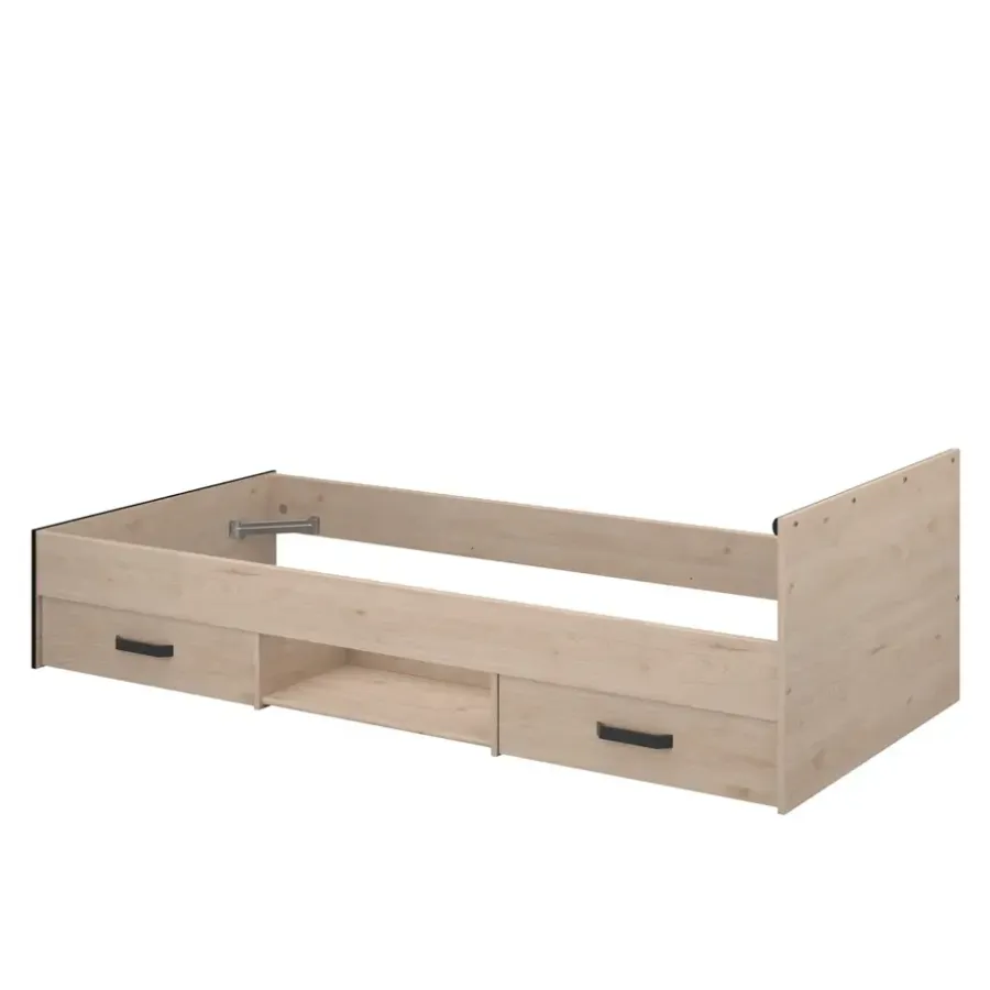 Leen Bakker Bed Natan incl. lades - eiken/zwart - 90x200 cm