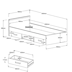 Leen Bakker Bed Natan incl. lades - eiken/zwart - 90x200 cm