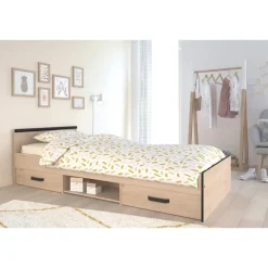 Leen Bakker Bed Natan incl. lades - eiken/zwart - 90x200 cm