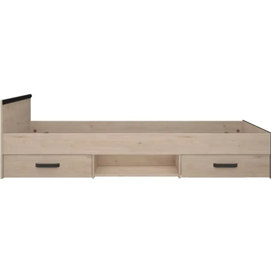 Leen Bakker Bed Natan incl. lades - eiken/zwart - 90x200 cm