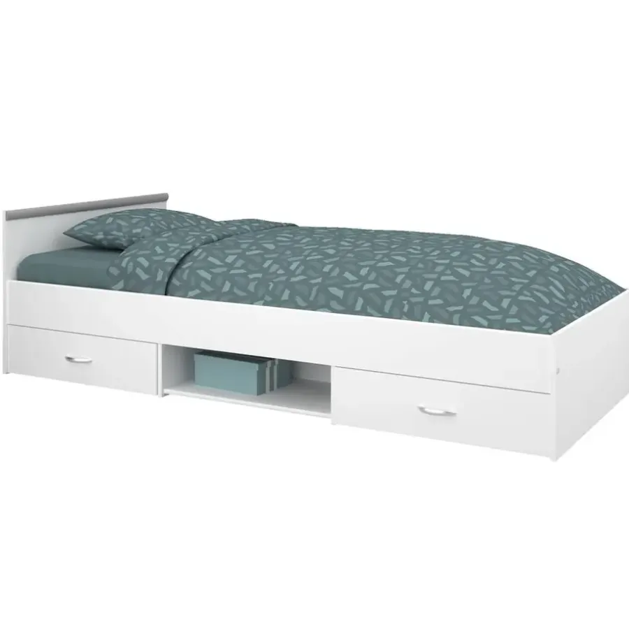 Leen Bakker Bed Natan incl. lades - wit - 90x200 cm
