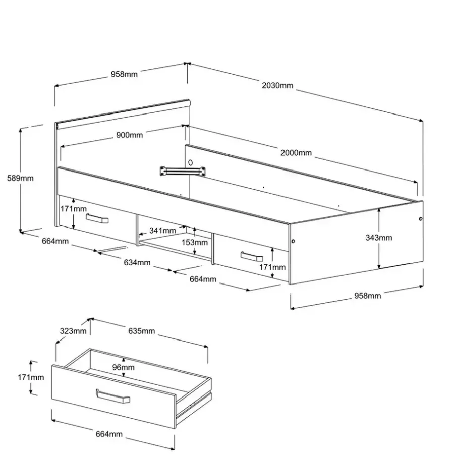 Leen Bakker Bed Natan incl. lades - wit - 90x200 cm