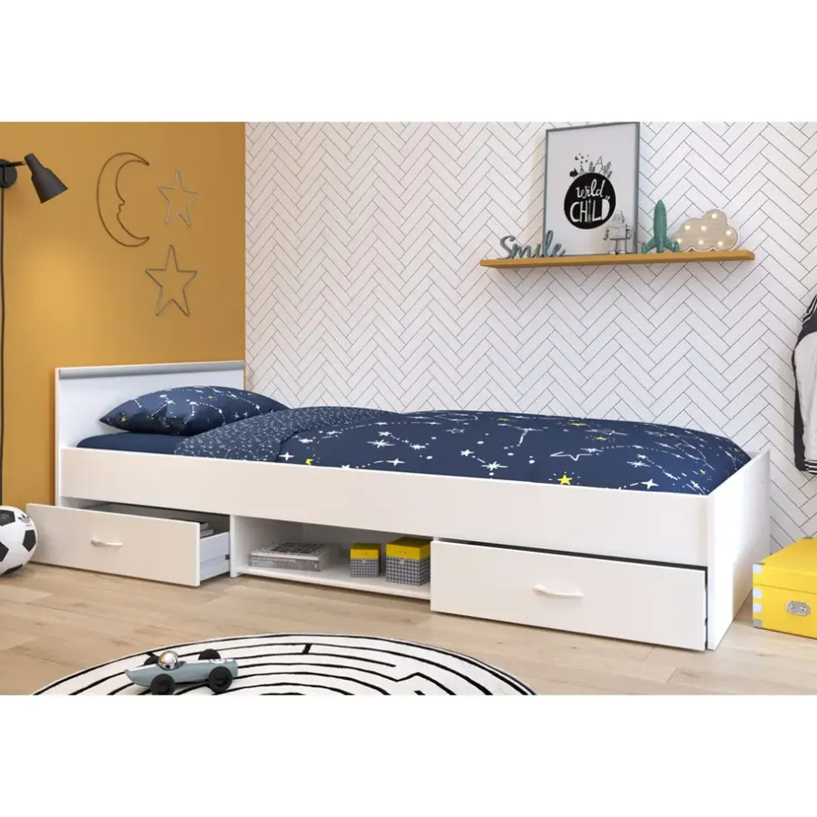 Leen Bakker Bed Natan incl. lades - wit - 90x200 cm