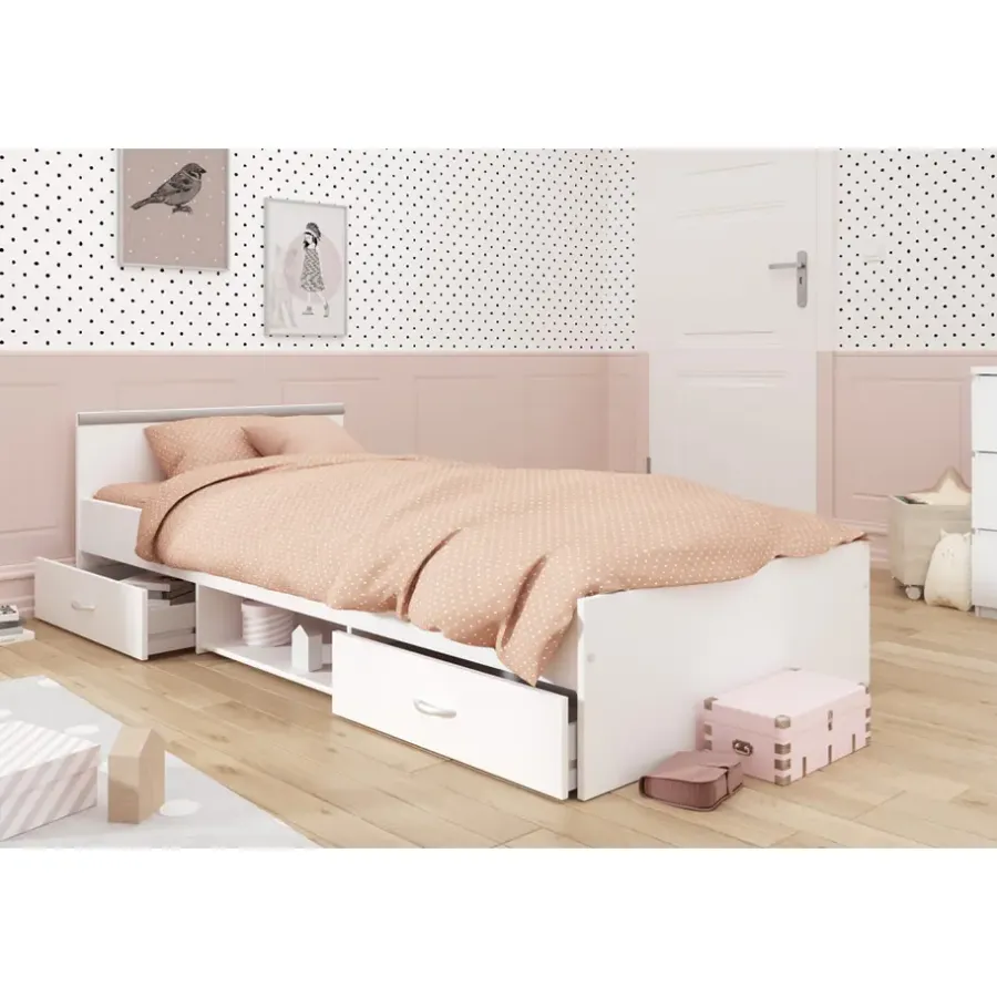 Leen Bakker Bed Natan incl. lades - wit - 90x200 cm