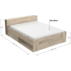 2-Persoons Bedden-CBA Bed Polly 160 x 200 cm-Kronberg eik