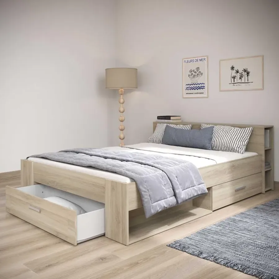 2-Persoons Bedden-CBA Bed Polly 160 x 200 cm-Kronberg eik