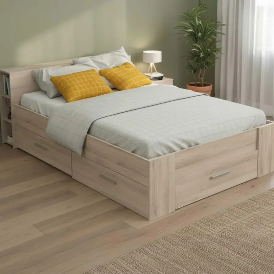 2-Persoons Bedden-CBA Bed Polly 140 x 200 cm-Kronberg eik
