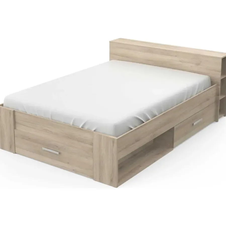 2-Persoons Bedden-CBA Bed Polly 140 x 200 cm-Kronberg eik
