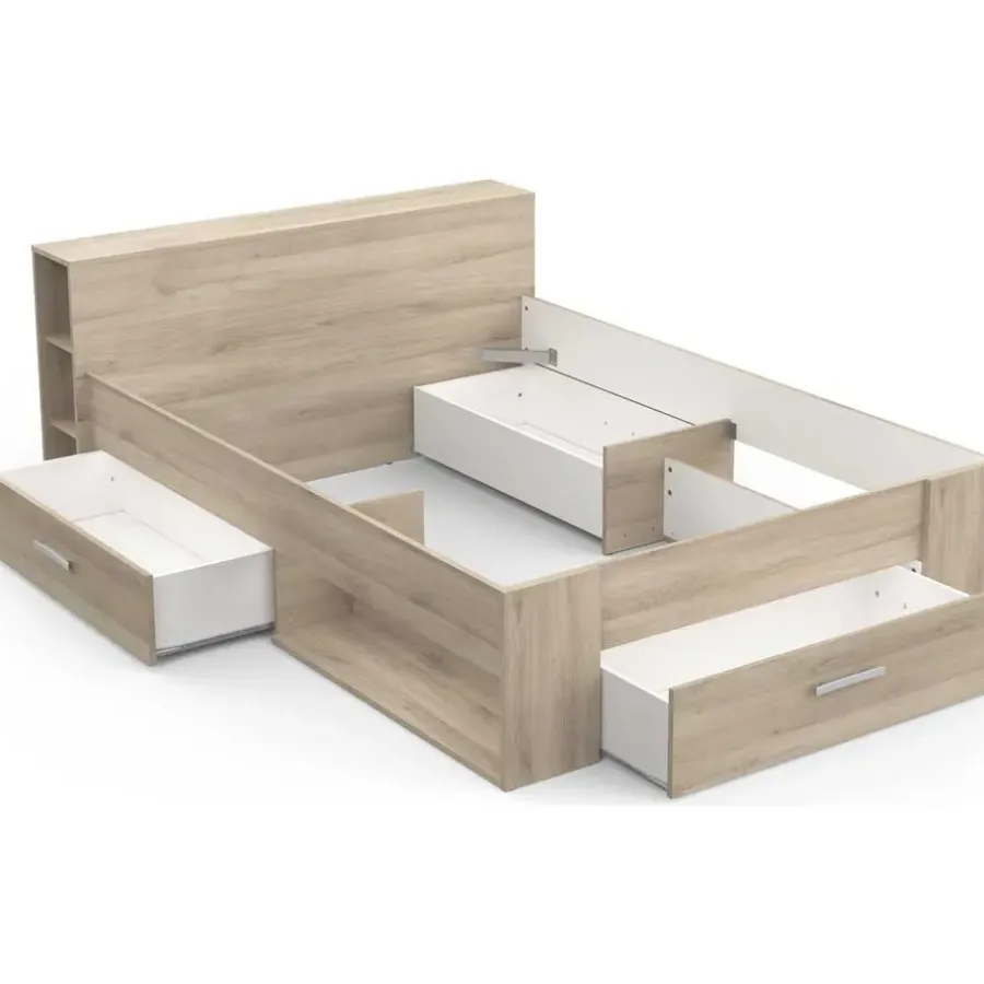 2-Persoons Bedden-CBA Bed Polly 140 x 200 cm-Kronberg eik