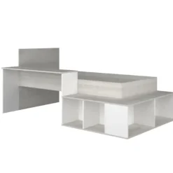 Kinderbedden-Trasman Bed Quinn 90x200 cm met bureau en opbergruimte - grenen/ wit