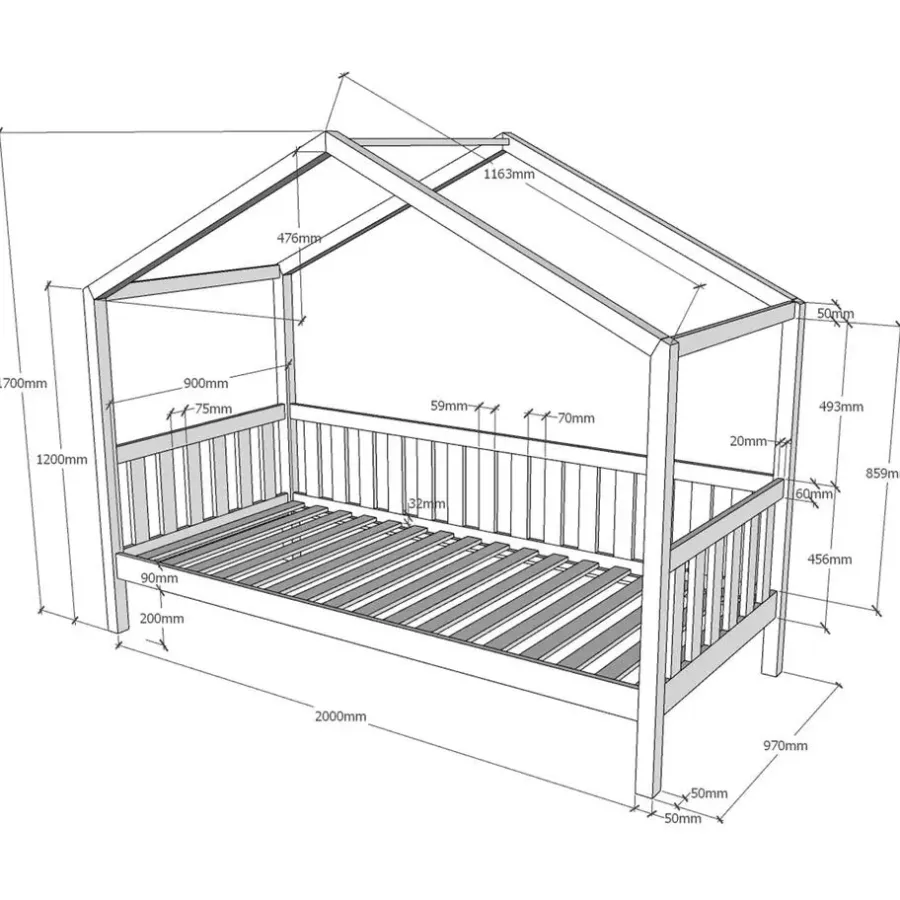 Kinderbedden-Vipack Bedhuisje Dallas 2 90x200 - wit