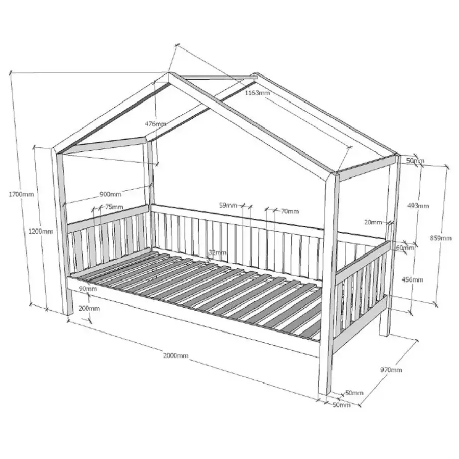 1-Persoons Bedden-Vipack Bedhuisje Dallas 90x200 - antraciet