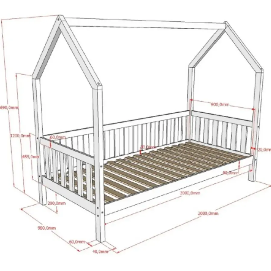 Vipack Bedhuisje Home - 90x200 cm - met hekje - wit dennenhout
