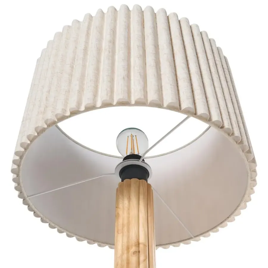 Staande Lampen-Leen Bakker BELESSA - Staande lamp - Lichtbeige - Linnen/Rubberhout