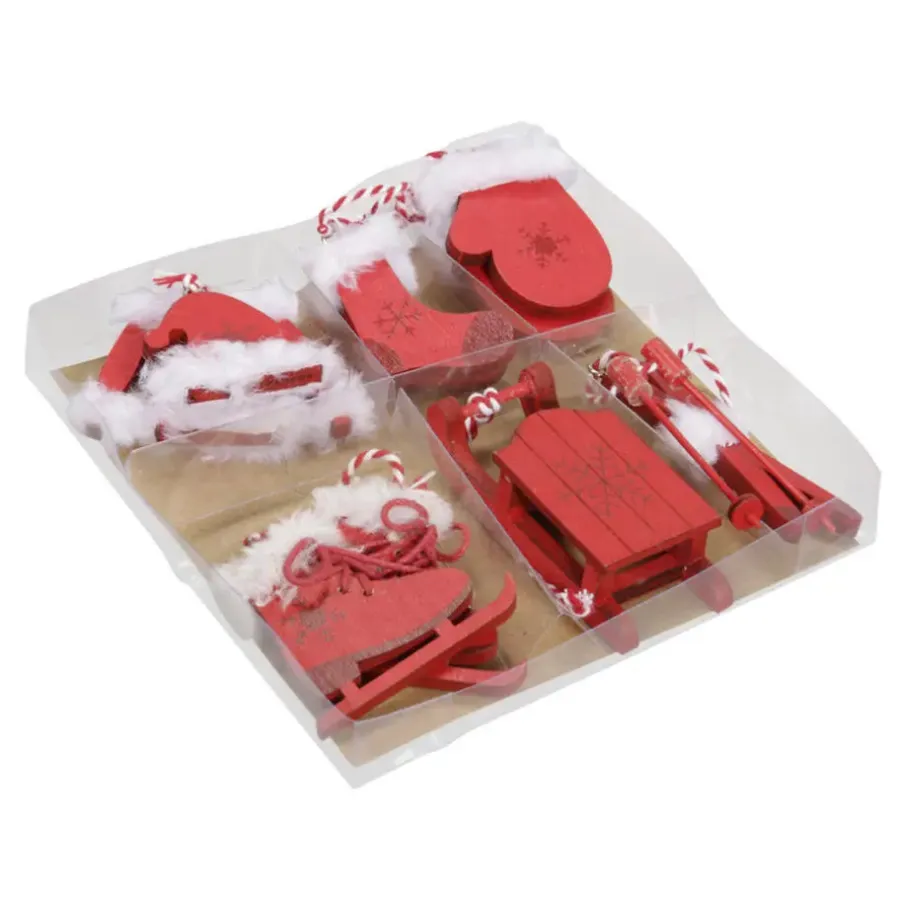 Kerstdecoratie-Othmar Decorations Bellatio decorations Kersthangers - 6x - rood - wintersport
