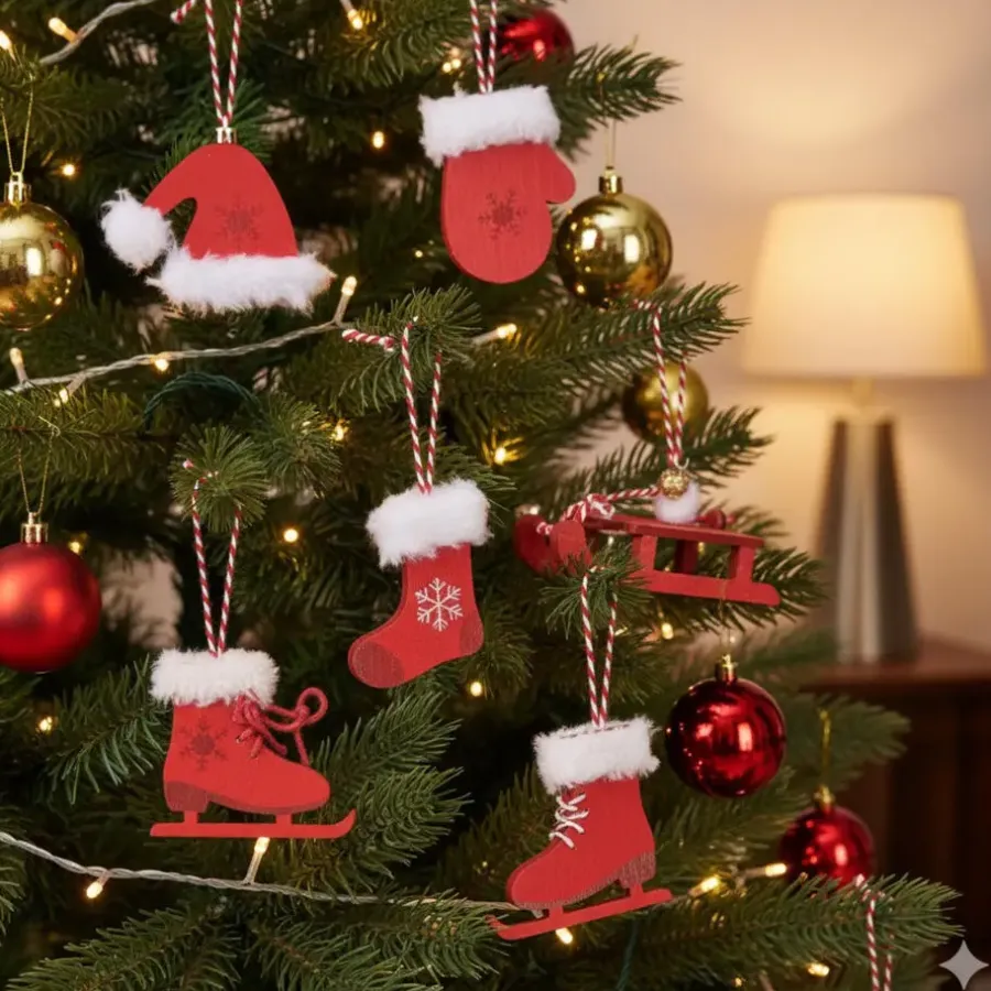 Kerstdecoratie-Othmar Decorations Bellatio decorations Kersthangers - 6x - rood - wintersport