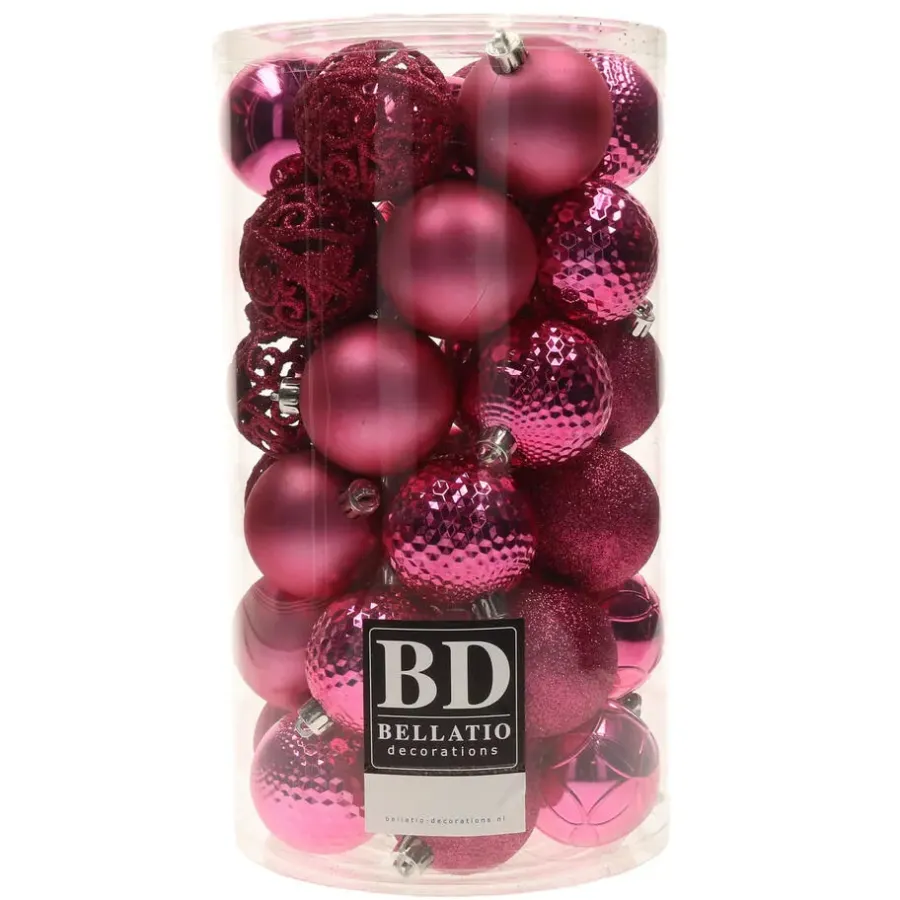 Kerstballen|Kerstdecoratie-Bellatio Decorations kerstballen -37x -fuchsia -6 cm -kunststof
