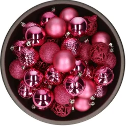 Kerstballen|Kerstdecoratie-Bellatio Decorations kerstballen -37x -fuchsia -6 cm -kunststof