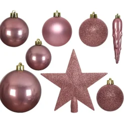 Kerstdecoratie-Bellatio Decorations Kerstballen - 33x st - oudroze - met piek