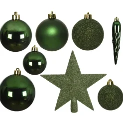 Kerstdecoratie-Bellatio Decorations Kerstballen - 33x - donkergroen - met piek