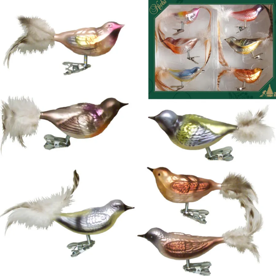 Kerstballen|Kerstdecoratie-Krebs Bellatio Decorations Kersthangers - 6 stuks - vogels op clip - 11 cm