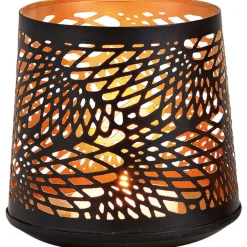 Merkloos Bellatio design Theelichthouder - zwart met goud - metaal - 13 cm