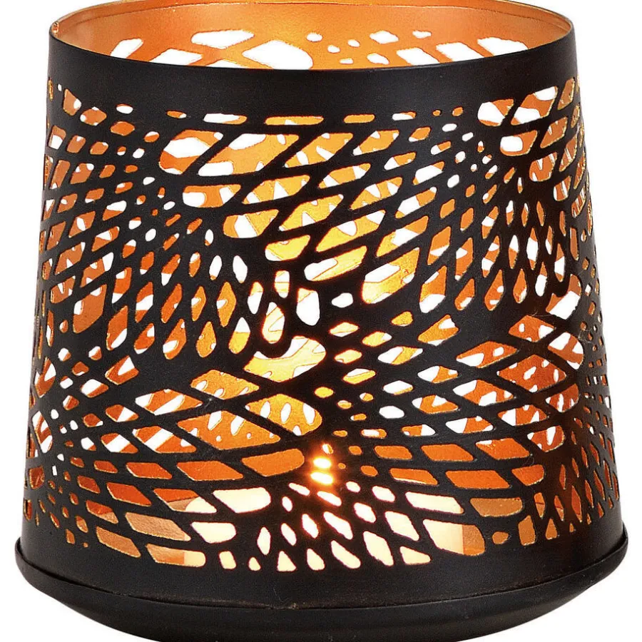 Merkloos Bellatio design Theelichthouder - zwart met goud - metaal - 13 cm